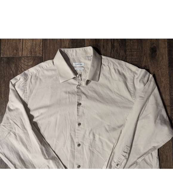 Calvin Klein Mens Dress Shirt Taupe 18 1/2 36/37 Slim Tall Stretch Non-Iron. - Picture 3 of 16